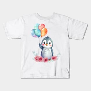 baby penguin holds balloon Kids T-Shirt